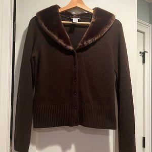 Faux Fur Collared Brown Sweater from Ann Taylor Loft- Size S